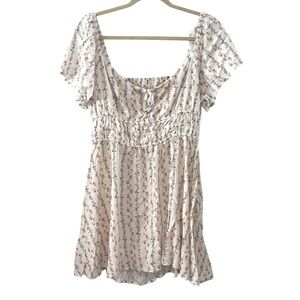 Passport XL White Floral Mini Dress Boho Cottagecore Coquette Rayon Puff Sleeve